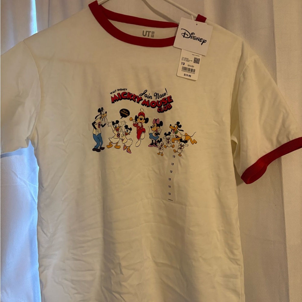 Disney White Ringer Tee with Red Trim - Classic Mickey Mouse Club Graphic